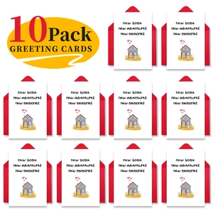 Set of 10 new home greeting cards with red envelopes and house illustrations