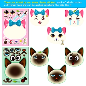 DIY cat face puzzle sticker sheets with various expressions for children handicrafts