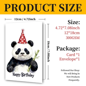 Detailed size chart for 12x18cm Happy Birthday panda card with envelope