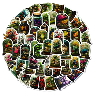 Gothic nature stickers set with butterflies, mushrooms and flora in glass jars