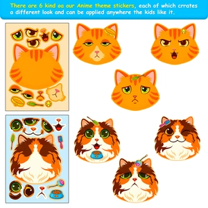 DIY cat face puzzle stickers with 6 mix-and-match facial expressions for kids' crafts