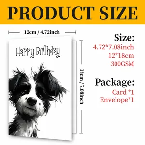 Detail of 12x18cm birthday card with cute puppy illustration and white envelope set