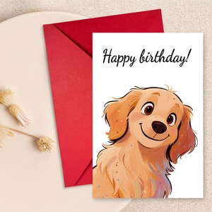 Cute Golden Retriever Birthday Card Set With Red Envelopes Illustrator Hand-drawn Style Coated Paper Greeting Cards For Party