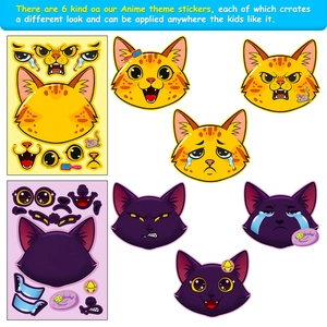 Detail of 6-pack DIY cat face puzzle stickers showing various cute emotional expressions