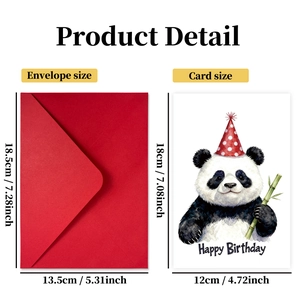 Cute panda watercolor birthday card set with red envelope and Happy Birthday greetings