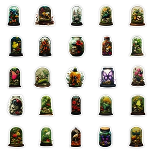 Set of 25 vintage dark academia stickers featuring insects and botanicals in glass jars