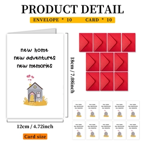 Detail view of 10 pack new home greeting cards with red envelopes and 12x18cm dimensions