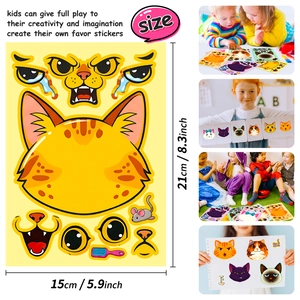 DIY cat face sticker set for kids with multiple facial expressions and 15x21cm dimensions