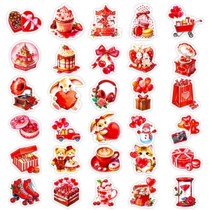 Romantic red graffiti stickers set with hearts and cartoon motifs for DIY gifts decoration