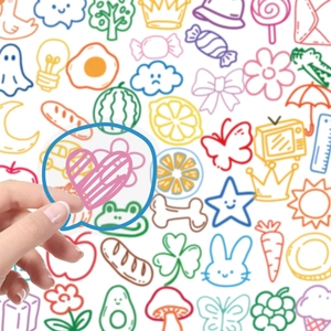 56-pack colorful cartoon PET stickers with cute hand-drawn patterns and transparent edges