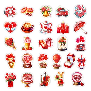 56-piece romantic red heart stickers featuring watercolor Cupid and Valentine themed designs