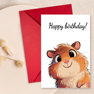 Simpatico Biglietto Auguri Compleanno Criceto Cartone Animato Con Busta Rossa Carta Patinata Per Regalo Di Compleanno Festa
