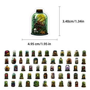 Detail showing 50 insect and floral stickers in vintage glass jar designs with dimensions