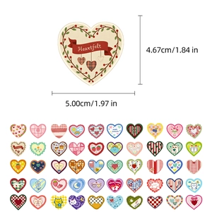 50 vintage hartstickers in verschillende patronen, elk 5,00 cm x 4,67 cm groot