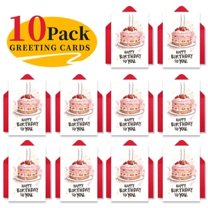Lot de 10 cartes d'anniversaire avec motif gâteau aux fraises et enveloppes rouges