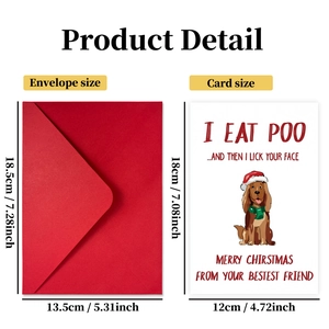 Humoristische kerstkaartenset met rode envelop en grappige hond met feestelijke groeten