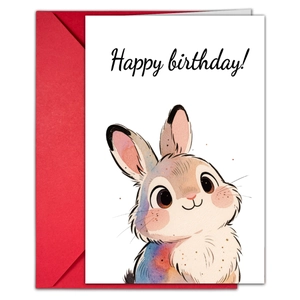 Lot de carte d'anniversaire lapin aquarelle avec enveloppe rouge et texte Happy Birthday
