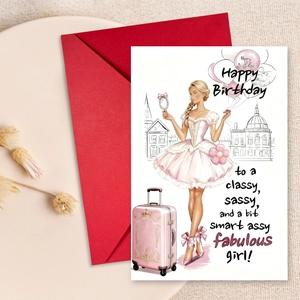 Set di Biglietti di Auguri di Compleanno con Illustrazione di Moda Con Busta Rossa Elegante Biglietto per Ragazze Donna Regalo