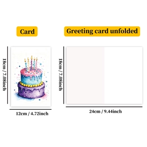 Specifiche dettagliate delle dimensioni per biglietto d'auguri acquerello con torta