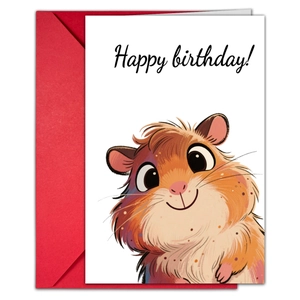 Set biglietto d'auguri con criceto cartone animato e busta rossa per compleanno