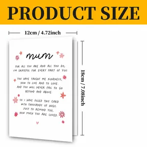 Gedetailleerde specificaties voor 12x18cm hartelijke wenskaart voor mama met envelop