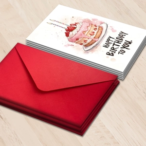 Cartes d'anniversaire gâteau aux fraises aquarelle avec enveloppes rouges