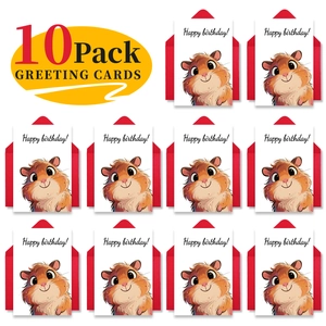 Dettaglio del set da 10 biglietti di auguri con criceti e buste rosse coordinate