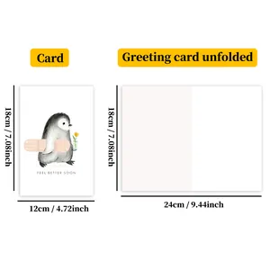 Size guide for watercolor penguin greeting card showing 12x18cm folded and 24x18cm open
