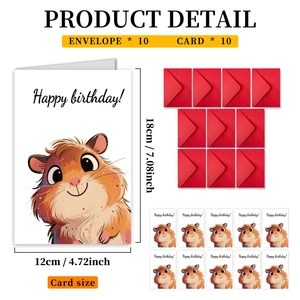 Dettaglio set 10 biglietti auguri criceto con buste rosse formato 12x18cm