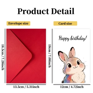 Set de carte d'anniversaire lapin mignon avec enveloppe rouge et voeux en anglais