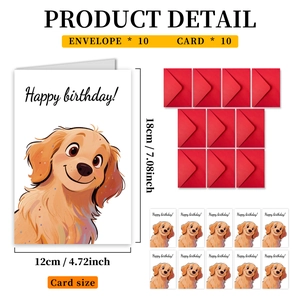 Set of 10 golden retriever birthday cards with envelopes, size 18x12cm, for pet lovers