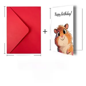 Dimensioni dettagliate del biglietto di compleanno criceto e busta rossa