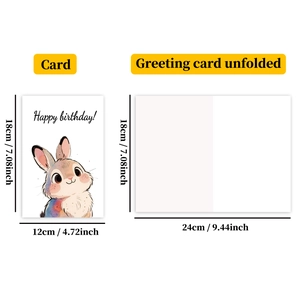 Dimensions détaillées de la carte d'anniversaire lapin mignon en états plié et déplié