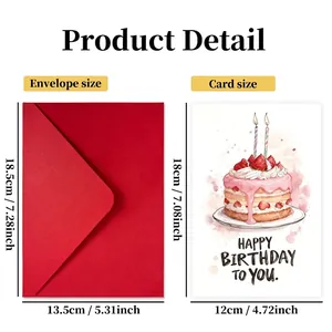 Grande carte d'anniversaire et enveloppe rouge avec dimensions 18x12cm et 18,5x13,5cm