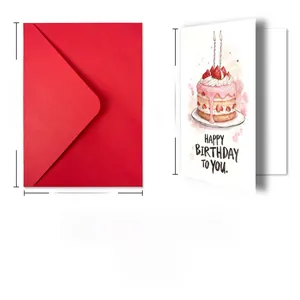 Lot de cartes d'anniversaire avec enveloppe rouge, gâteau aux fraises et dimensions précises