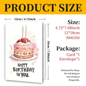 Guide des tailles pour carte d'anniversaire gâteau fraise 300GSM 12x18cm avec enveloppe