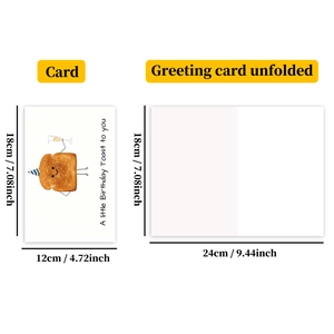 Funny toast cartoon birthday card showing folded and unfolded sizes 12x18cm