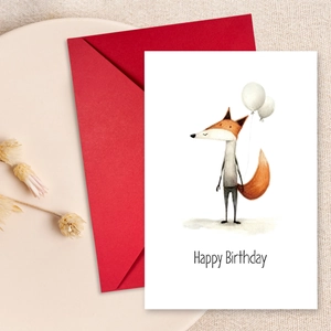 Hand Painted Animal Birthday Greeting Card And Red Envelope Set Watercolor Illustration Minimalist Card For Kids Adults