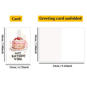 Tableau des tailles avec dimensions de la carte d'anniversaire gâteau pliée et dépliée