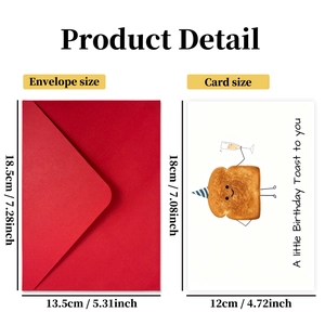 Funny toast cartoon birthday card set with red envelope and festive greetings