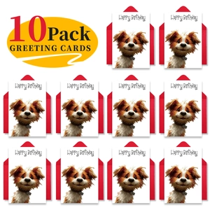 Set of 10 puppy themed birthday cards with matching red envelopes for pet lovers
