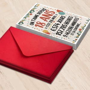 Lot de cartes de 18e anniversaire français avec enveloppes rouges et design vintage