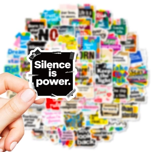 Waterproof motivational stickers featuring Silence is Power phrase with tape texture