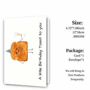 Detail showing 12x18cm birthday card with toast cartoon and matching envelope