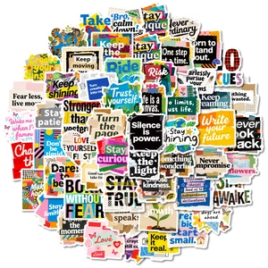 Set of 56 colorful motivational graffiti stickers featuring collage art and inspirational quotes