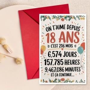 Carte d'Anniversaire 18 Ans Français Et Enveloppe Rouge Anniversaire Design Minimaliste Du Temps Carte Cadeau En Papier