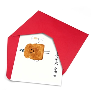 Funny watercolor toast birthday card with red envelope and cute party illustration