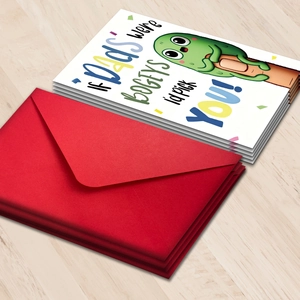 Carte de vœux amusante petit monstre vert avec enveloppes rouges sur bois