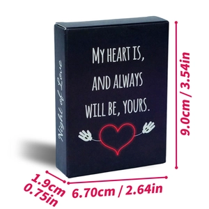 Detailed view of Night of Love gift box packaging with dimensions 9x6.7x1.9cm