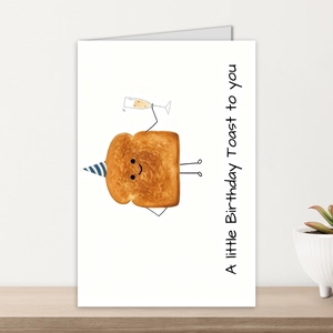 Detail of funny birthday card with cute toast illustration and Birthday Toast text